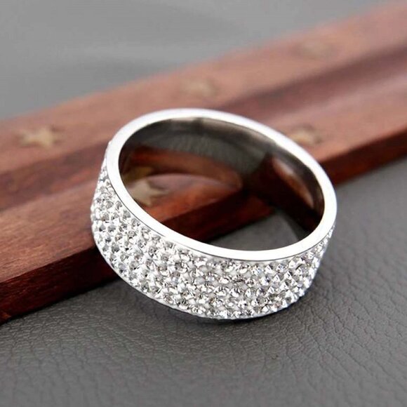 5 Row Micro Pave CZ SS Eternity Wedding Band - Picture 11 of 12